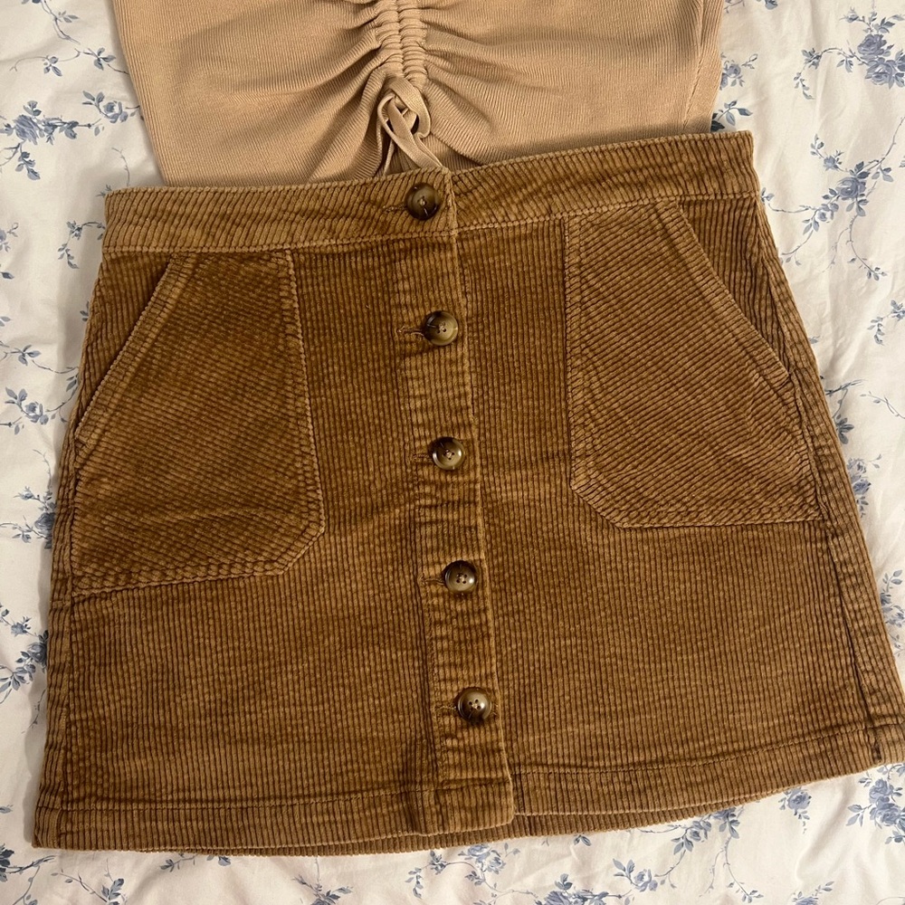 Versona Tan Corduroy Mini Skirt